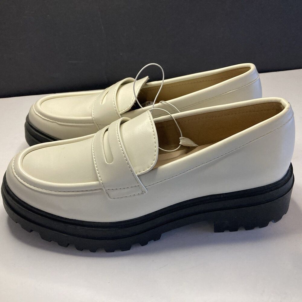 Womens A New Day White Penny Loafer Size 8 Chunky Rubber Black Soles New w/ Tags - Picture 7 of 12